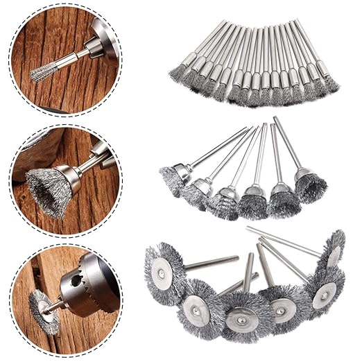 Mesee 45Pcs Steel Wire Brushes Wheels Set with 1/8" Shank Polishing Wire Wheel Cup Pen Brush Accessories Kit Fit Rotary Tool for Buffing Cleaning Grinding Removal Rust Corrosion Paint