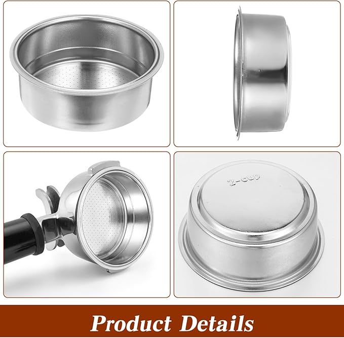 Stainless Steel Coffee Filter, 51mm Pressurized Espresso Filter Basket for Portafilter Machines Espresso Machine Parts Coffee Filters Screen(2 Cups Capacity)