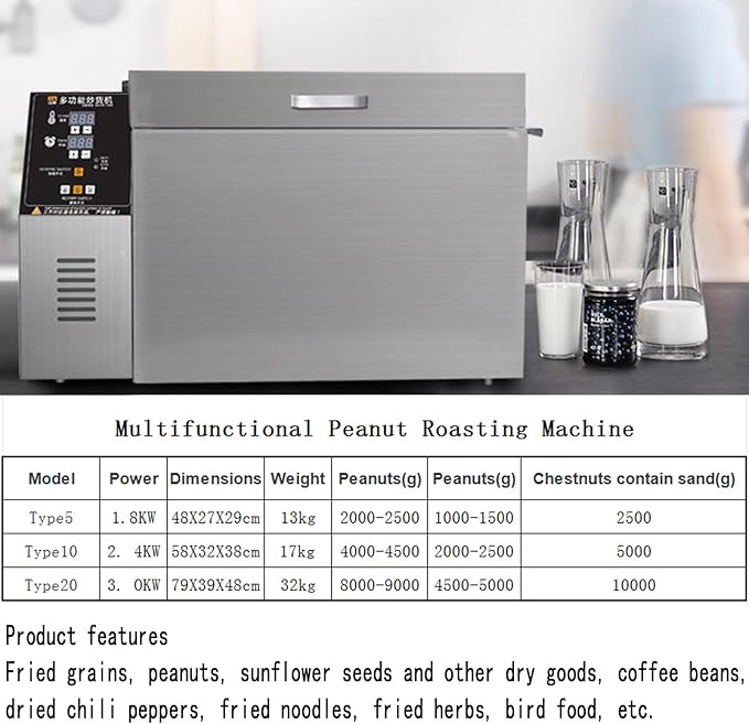 Electric Nut Roaster Machine,Commercial Coffee Roaster Machine,Automatic Timing Coffee Roasters for Home Use, Non-Stick Pan, Even Heating,for Stir-Frying Whole Grains,Type20