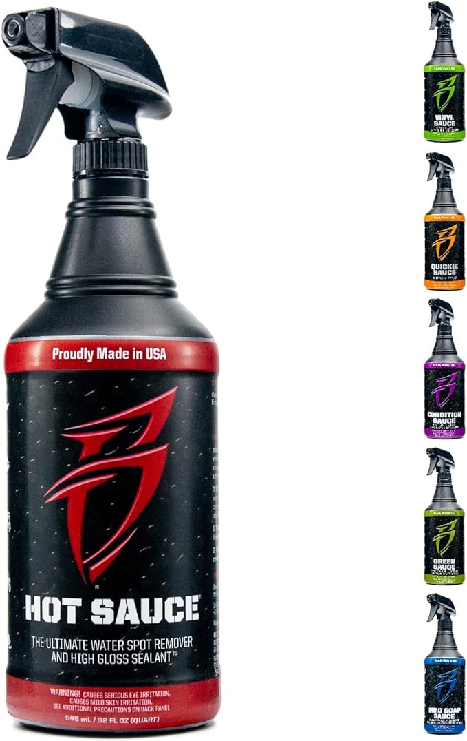 Boat Bling Hot Sauce Premium Hard Water Spot Remover w/High-Gloss Wax Sealants, 32 oz., black