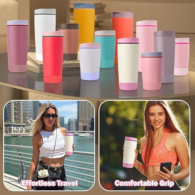 2pcs Silicone Boot for Owala SmoothSip Slider Coffee Tumbler 20oz 12oz, Anti-Slip Sleeve for Travel Coffee Mug, Protective Accessories for Owala BPA Free (Daybreak Pink)