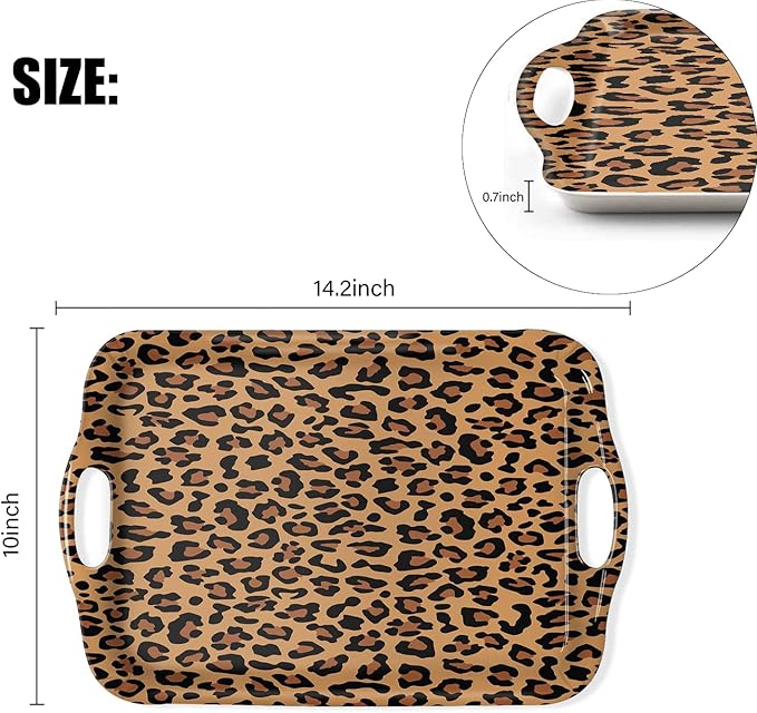 Serving Tray Decorative Tray with Handles Multi-Purpose Rectangular Serving Trays for Restaurant, Parties, Coffee Table, Kitchen - Leopard Print