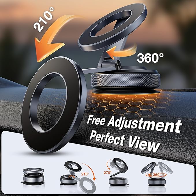 Magnetic Phone Holder for Car, Aerospace Aluminum iPhone Mount with 3200gf Magnet & 80LBS Vacuum Suction, 360° Adjustable Dashboard Mount Compatible with MagSafe iPhone 17 Pro Max/16/15/14/13