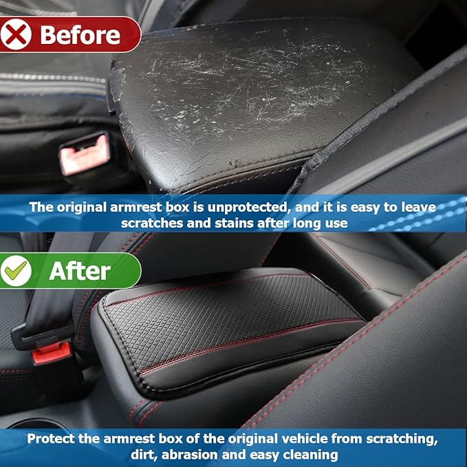 Armrest Pad for Car, PU Leather Auto Center Console Cushion Mat, Four Seasons Automotive Armrest Seat Box Cover, Universal Vehicle Interior Accessories for SUV, Truck, Van (Black/Red)
