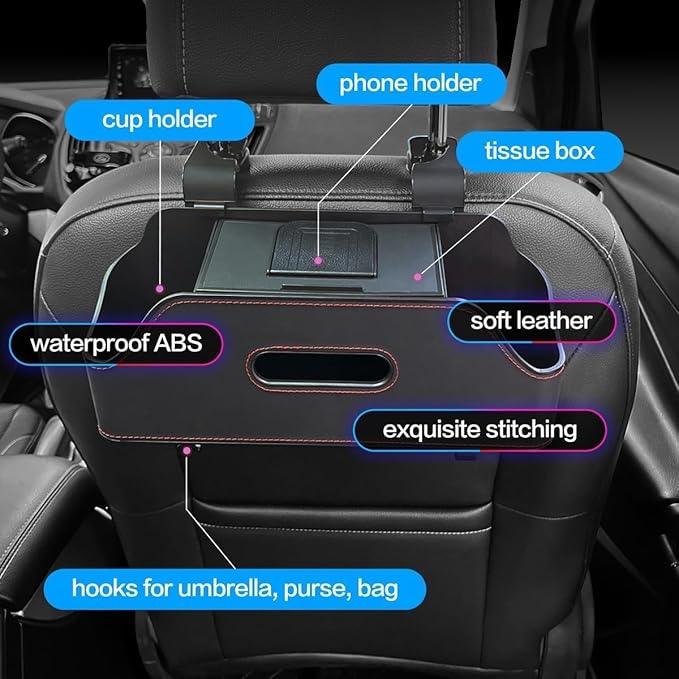 3-In-1 Car Backseat Organizer, 2026 New Multifunctional Car Seat Back Storage Box with Hooks and Phone Holder, Car Cup Holder Organizer for Hold Phone, Snacks, Drinks, Handbag (Blue)