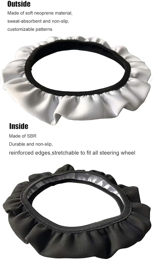 AFPANQZ Puppy Paws Print Steering Wheel Protection Stretch-on Fabric Machine Washable Women Men Neoprene Automotive Steering Wheel Covers Sweat Absorption Comfort Grip for Driver Black Colorful