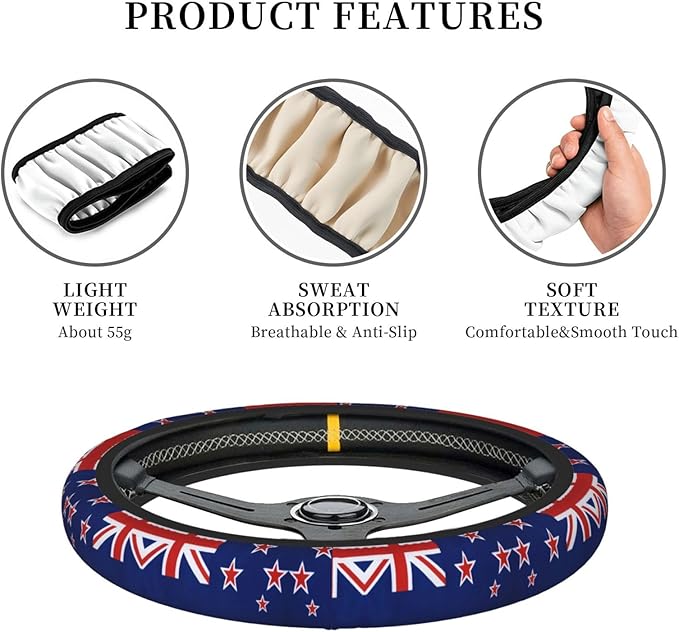 Flag-of-New-Zealanders Car Steering Wheel Cover, 15 Inch Steering Wheel Cover Stylish Decor for Most Cars