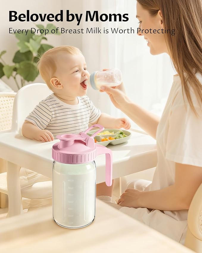32oz Breast Milk Pitcher with Lid - Airtight Leakproof Glass Storage with Flip Cap & Pour Spout, Wide Mouth 1 Quart Breastmilk Storage Container for Breastmilk, Formula, and Milk