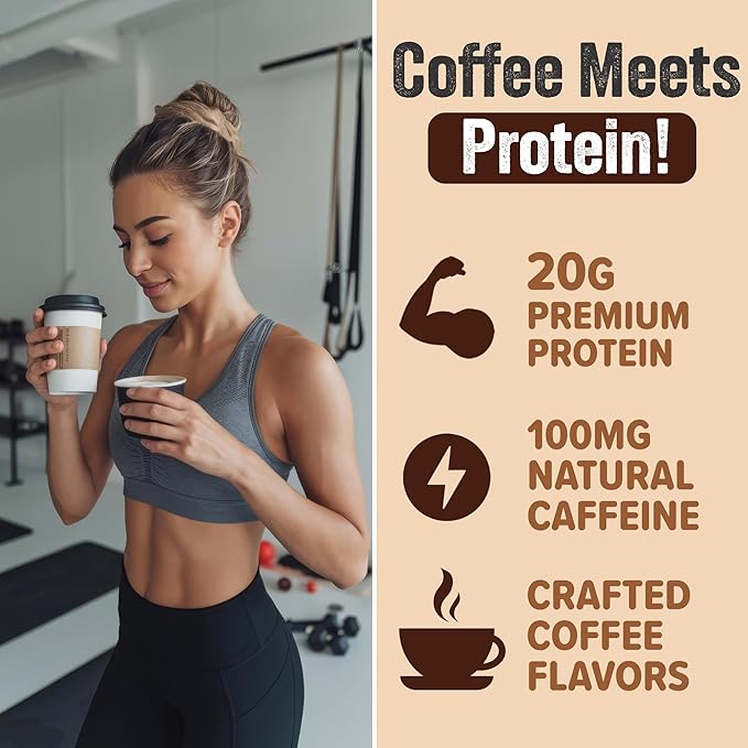 PEScience Select Cafe Protein Coffee Flavored Powder, 100mg Caffeine, 20g Iced Protein Coffee Powder or Creamer - Caramel Macchiato, 20 Servings