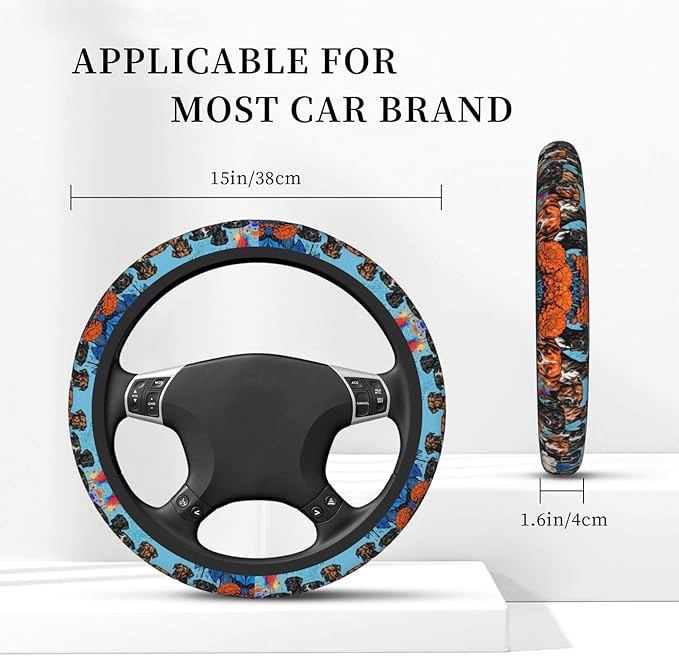 Colorfu -Pit-Bull Neoprene Steering Wheel Covers Women Men Car Accessories, Universal 15 Inch Fit Auto, Suvs, Truck