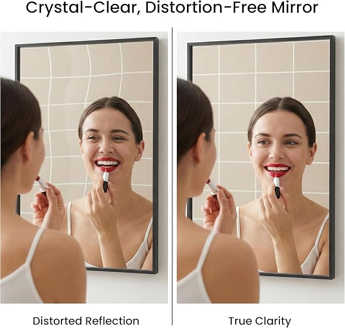 24''x36'' Matte Black Bathroom Mirror | Deep-Set Recessed Metal Frame | Heavy-Duty Thickened Rectangular Vanity Mirror for Single Sink | Modern Industrial & Farmhouse Wall Decor
