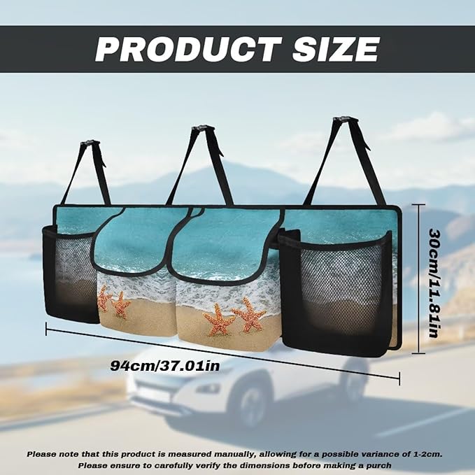 Sea Starfish Trunk Organizer and Storage, Backseat Hanging Organizer for SUV, Truck, MPV, Waterproof, Collapsible Cargo Storage Bag with 4 Pockets