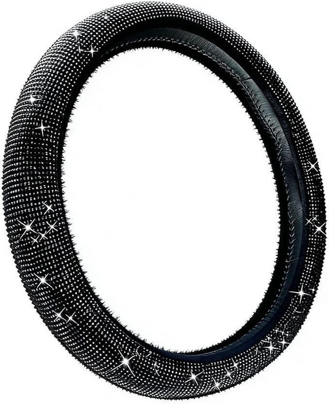 Bling Diamond Steering Wheel Cover, Universal Fit 14.5-15 Inch, Elastic No Inner Ring, All Season Car Decor(Black)