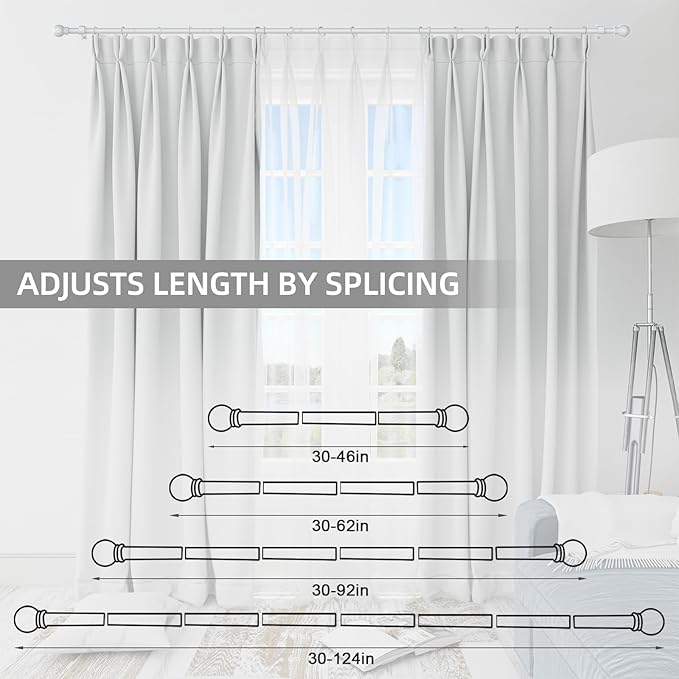 Thestoa Curtain Rods for Windows 30-46 Inch, 5/8" White Curtain Rods, Stainless Steel Small Curtain Rod for Bedroom, Living Room,Kitchen,Farmhouse, Outdoor Curtain rod White