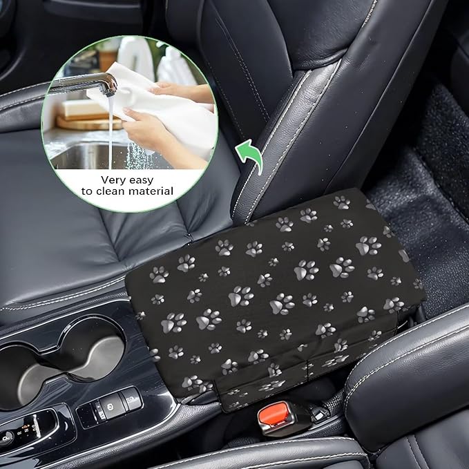 Dreaweet White Dog Paw Center Console Cover with Pockets Cute Car Accessories for Women Interior,Thick Arm Rest Cover for Car Truck SUV,Universal Car Armrest Cover Cushion Pad