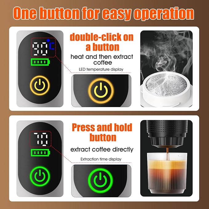 3-in-1 Portable Electric Espresso Machine–20Bar Self‑Heating camping coffee maker with 7500mA Battery,Display,compatible with Large/Small Capsules&Coffee Powder for Travel,Camping,Car&Office