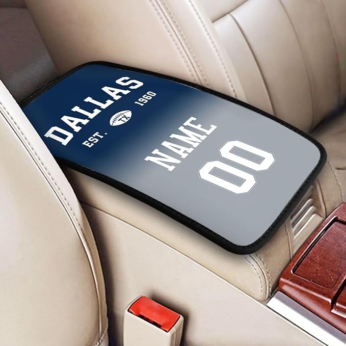 Custom Car Armrest Cover,Add Personalized Name and Number As Gifts for Loyal Football Fans,Auto Center Console Pad Car handrail Box Cushion,Fit for Most Car