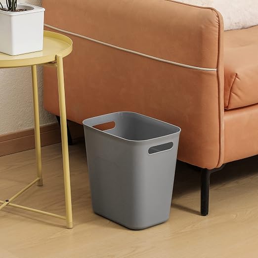 UUJOLY Plastic Trash Can Wastebasket, Garbage Container Basket for Bathrooms, Kitchens, Offices, Kids Rooms, Grey, 3.5 Gallon, 2 Pack