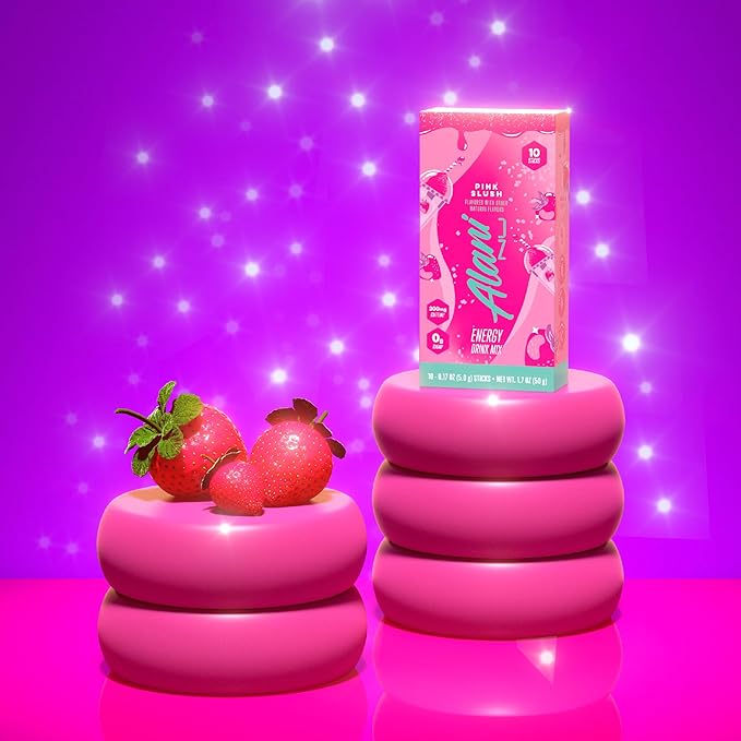 Alani Nu PINK SLUSH Energy Sticks, Energy Drink Powder, 200mg Caffeine, Pre Workout Performance with Antioxidants, On-The-Go Drink Mix, Biotin, B Vitamins, Zero Sugar, 5-10 Calories, 10 Pack