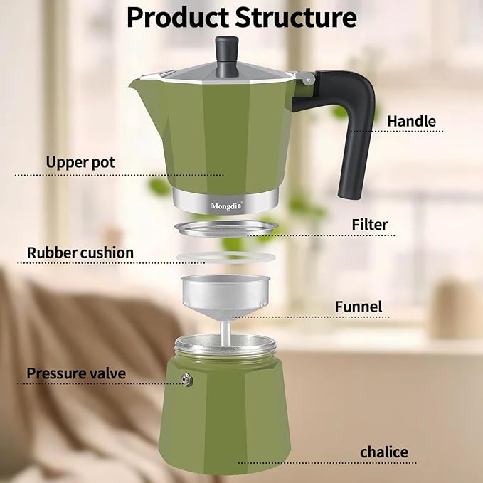 Mongdio Stovetop Espresso Maker Moka Pot, Stove Top Cuban Coffee Maker, Italian Greca Mocha Pot, 9 Espresso Cups, 15 oz - Green