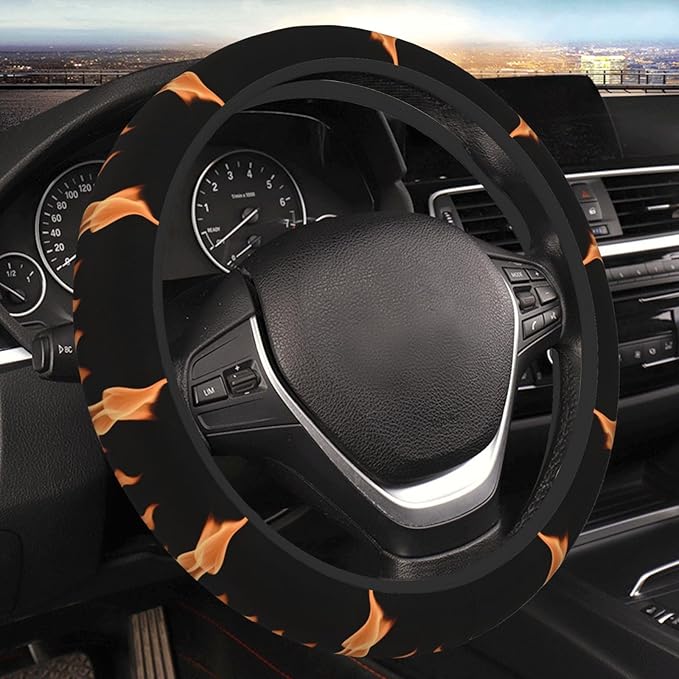 Burning Flame Print Car Steering Wheel Cover, 15 Inch Steering Wheel Cover Stylish Decor for Most Cars