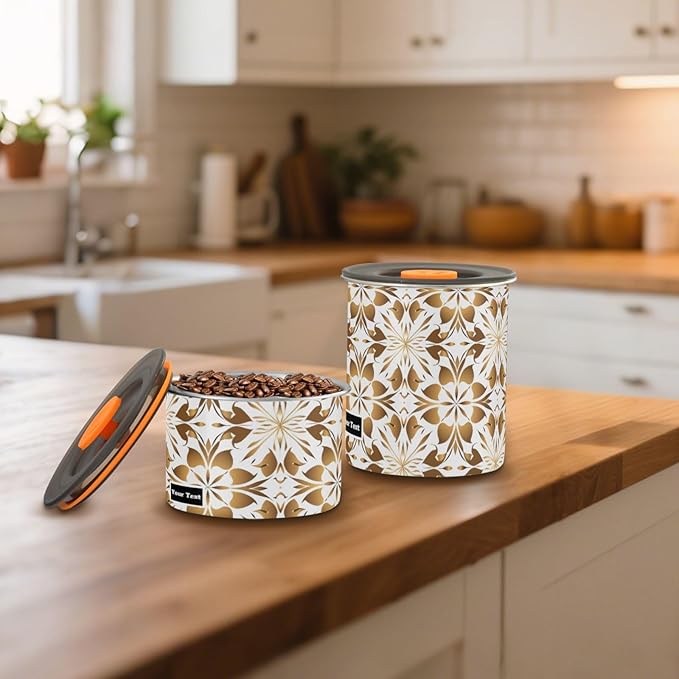 ALAZA Gold Geometric Flower Floral Airtight Coffee Bean Canister Customed 500ml Food Storage Containers with Lids For Gournd, Tea, Sugar, Flour, Rice, Cereal, Candy Cookie Jar