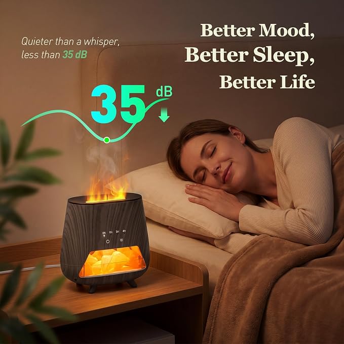 Essential Oil Diffuser for Home, 𝟒-𝐢𝐧-𝟏 Aromatherapy Diffuser & 𝐇𝐢𝐦𝐚𝐥𝐚𝐲𝐚𝐧 𝐒𝐚𝐥𝐭 Lamp, 200ml Cool Mist Humidifier, 𝟗-𝐂𝐨𝐥𝐨𝐫 𝐋𝐄𝐃, Auto Off, Bedroom Office Yoga (Black)