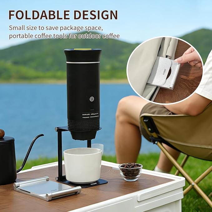 Pour Over Coffee Maker Stand,Foldable Portable Electric Espresso Machine Stand,Holder for Coffee Grinder,Universal Dripper,V60 Dripper,Travel Coffee Maker, Press Round&Sliver