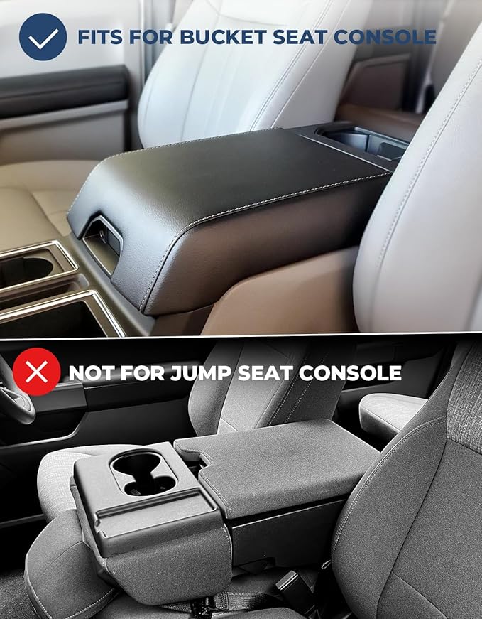 ISSYAUTO Center Console Cover Compatible with 2015-2020 F150, 2017-2022 F250 F350 F450, 2018-2024 Expedition, Leather Armrest Cover Cushion Arm Rest Cover (Bucket Seat Only)