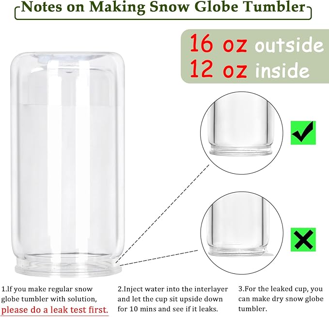 16 Oz Plastic Snow Globe Tumbler with Lid and Straw, 16 Pack Double Wall Pre Drilled Plastic Mason Jar Cups Can for Snow Globe Glitter DIY Gift(Clear)