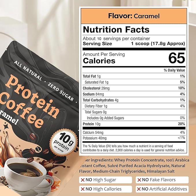 JRR Caramel Protein Coffee Powder – Premium Whey Protein & 100% Natural Cold Brew Coffee – Keto, Low Carb, Zero Sugar, No Artificial Flavors or Sweeteners, 10 Servings (1pc)