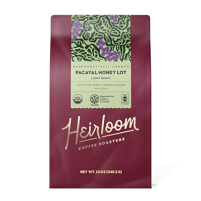 Heirloom Coffee Roasters - Pacayal Honey Lot - Light Roast - Whole Bean Coffee - 100% Regenerative Organic Certified, 12oz