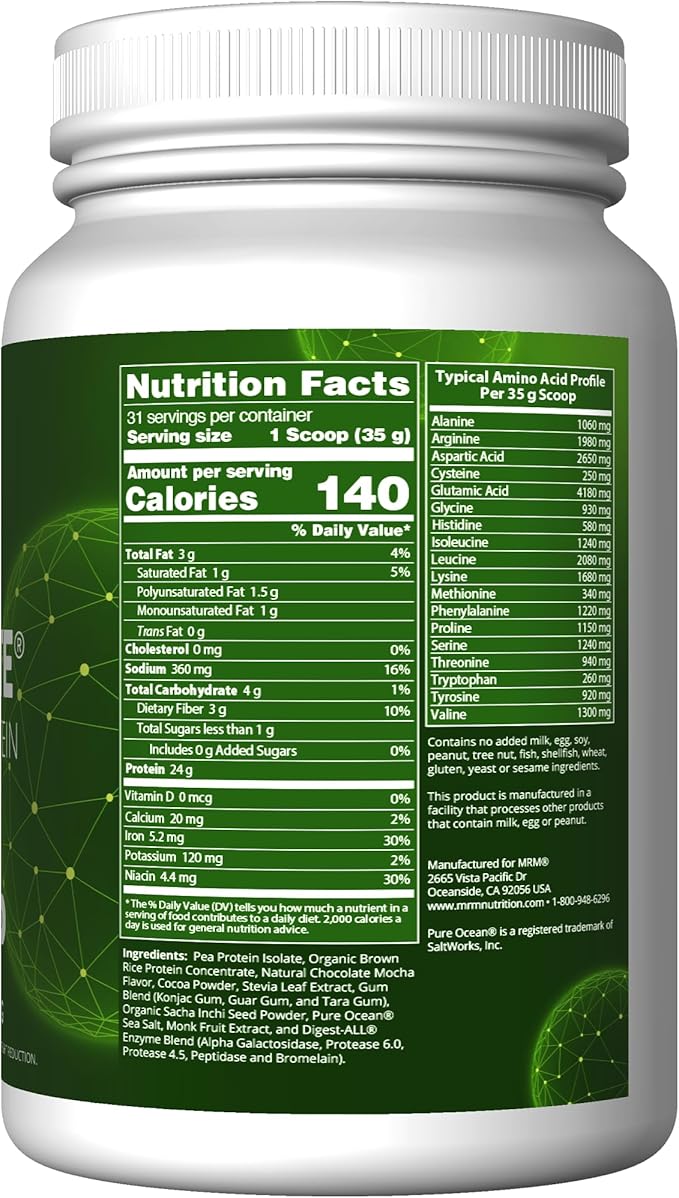 MRM Veggie Elite Performance Protein - Chocolate Mocha, Plant-Based Powder, 24g Protein per Serving with BCAAs & Digestive Enzymes, Clinically Tested - Vegan, Gluten-Free - 31 Servings