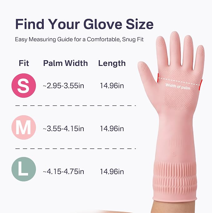 Rubber Dishwashing Gloves, Reusable Cleaning Dish Gloves for Kitchen, Long Cuff for Washing Dishes