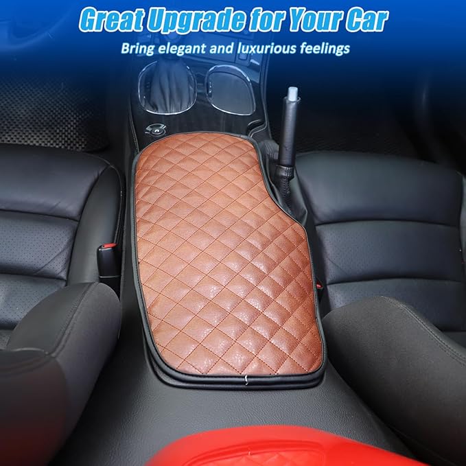 Car Arm Rest Cushion Pad Protector Compatible with Chevrolet Corvette C6 2005-2013 Car Center Armrest Cover,Leather Console lid Protector,Center Console Pad Anti-Scratch Accessories (Brown)
