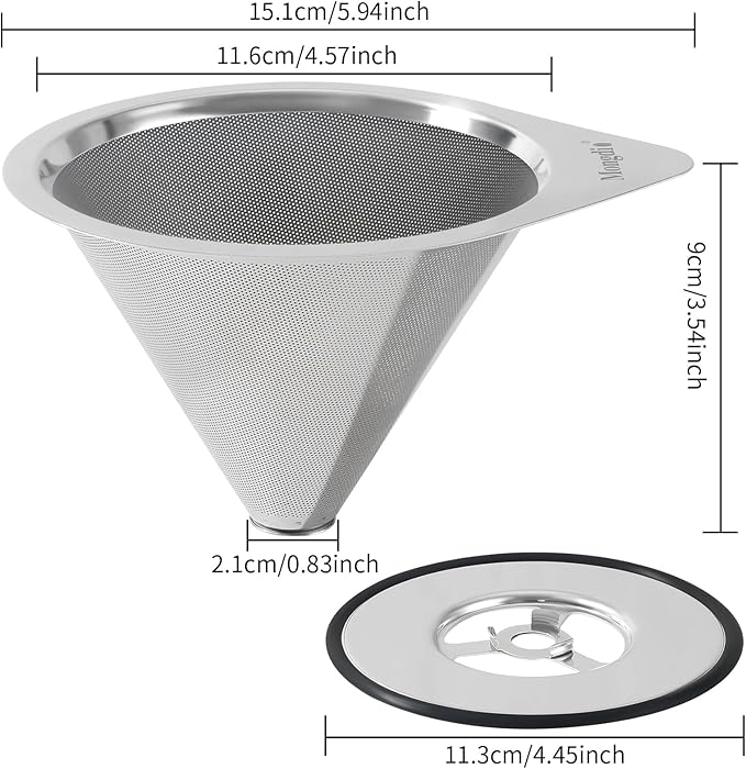 Mongdio Pour Over Coffee Dripper, Stainless Steel Coffee Dripper, Reusable Metal Coffee Filter, Double Mesh Design of Pour Over Coffee Maker with Removable Base, 1-4 Cups