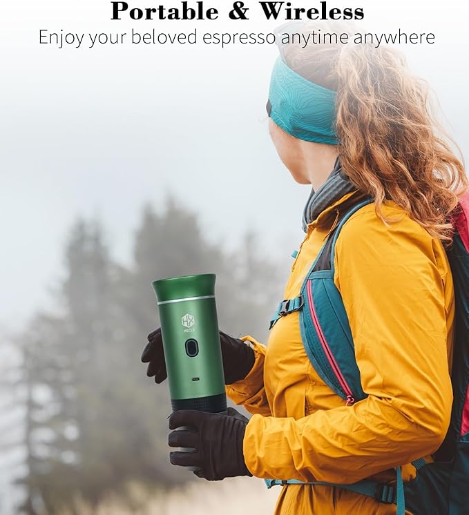 Coffee Maker Gift Set for Camping,Battery Powered Portable Electric Espresso Machine, Rechargeable Coffee Maker Self Heating Ground Coffee Capsule for RV, Hiking (Green mix Black)