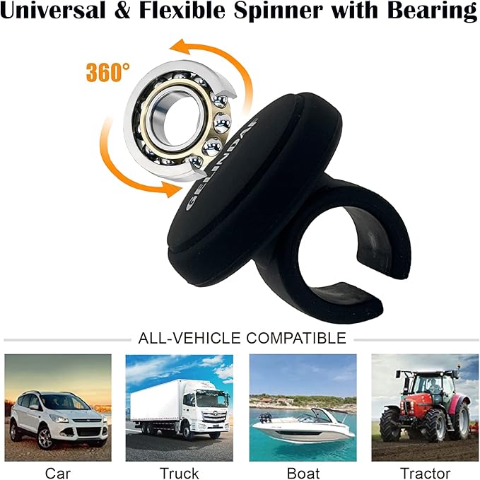 Car Steering Wheel Knob, Smooth Steering Wheel Spinner With Bearing, Universal Silicone Vehicle Steering Wheel Knobs Ball Suicide Knob for Car, SUV, Trucks, Tractors, Boat No Tool Required (Black)