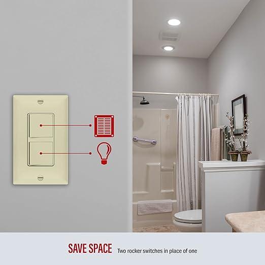 ENERLITES Double Paddle Rocker Combination Decorator Switch, Ground Terminal, Copper Wires Only, Single Pole or 3-Way, Residential/Commercial Grade, 15A 120-277VAC, 62835-I, Ivory