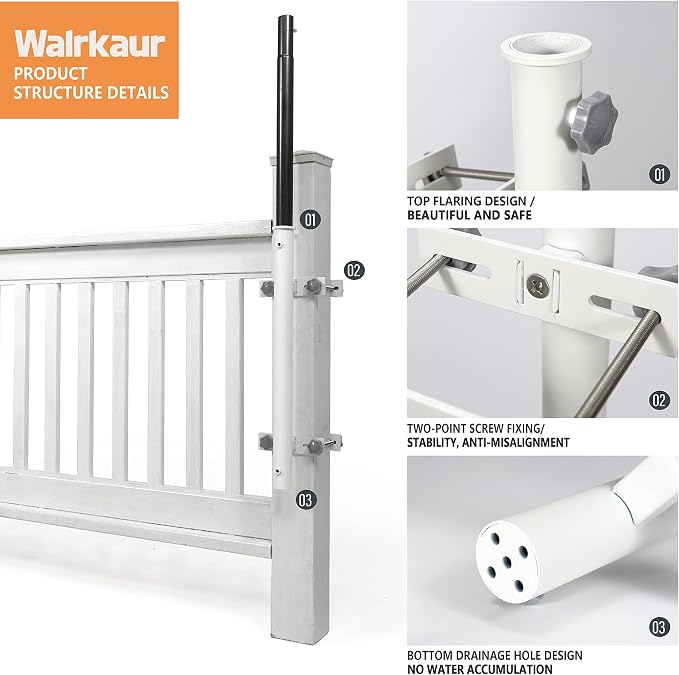 304 Stainless Steel Patio Umbrella Holder, Heavy-Duty Umbrella Deck Mount, for Outdoor Umbrella Holder for Deck Railing,Post Deck Umbrella Mount (Post, White)