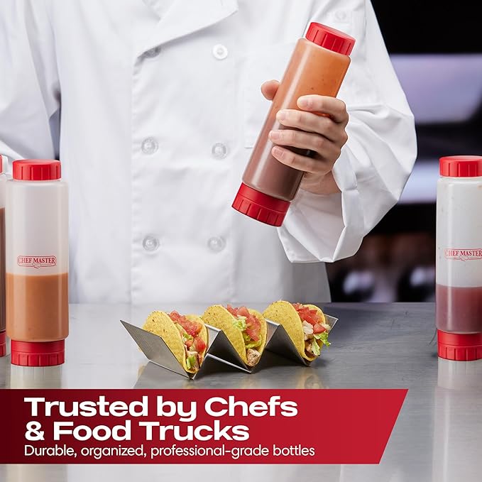 Chef Master Squeeze Bottles for Sauces (16oz) - Inverted, FIFO Refillable Bottle - Condiment Squeeze Bottles for Liquids, Sauces, Batter & Dressing - Made for Restaurants, Diners & Food Trucks - 90290