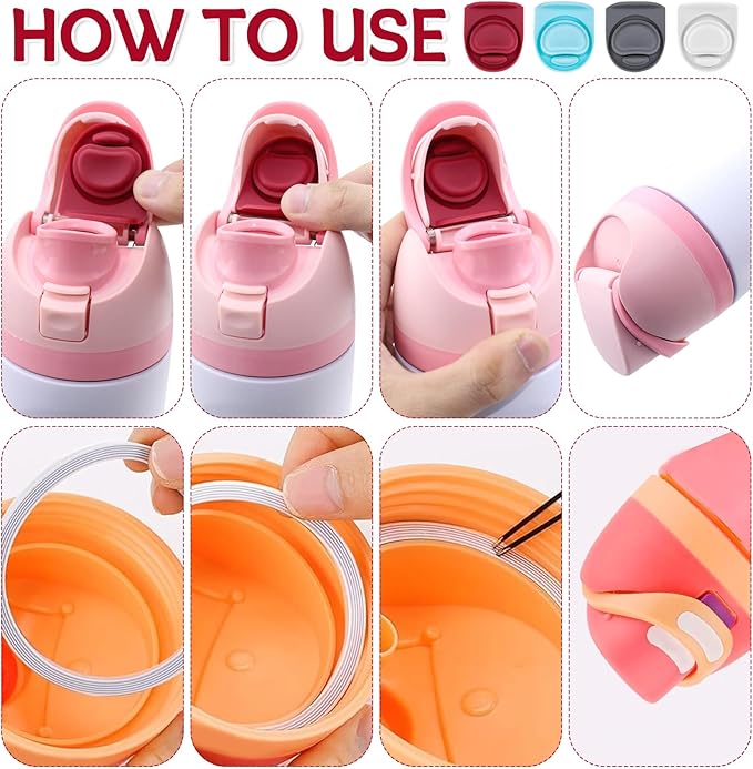 4 Sets Replacement Seal Gasket Stoppers for Owala Freesip Cap Mouth,Silicone O Sealing Ring Parts Water Bottle Top Lid Accessories for Owala Freesip 16/19/24/32/40oz（4 Colors 12）