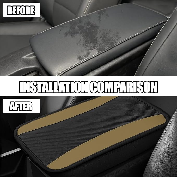 Hovom Car Center Console Cover, 12.72"×7.15" Leather Armrest Cover for Cars, Stylish Auto Armrest Cushion Pad, Anti-Scratch Vehicle Arm Rest Protector, Universal Interior Car Accessories (Beige)