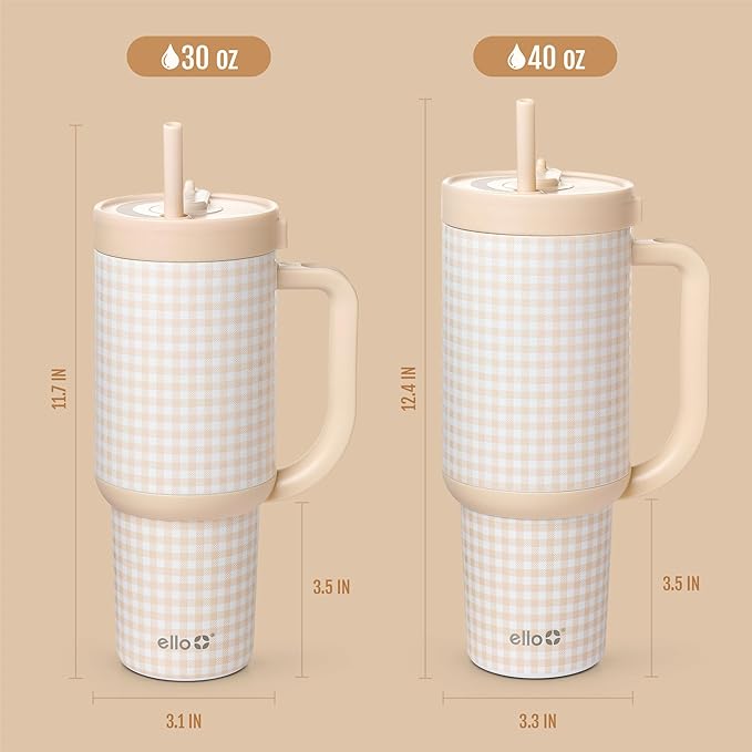 Ello Oasis 30oz Stainless Steel Water Bottle - Beige Gingham