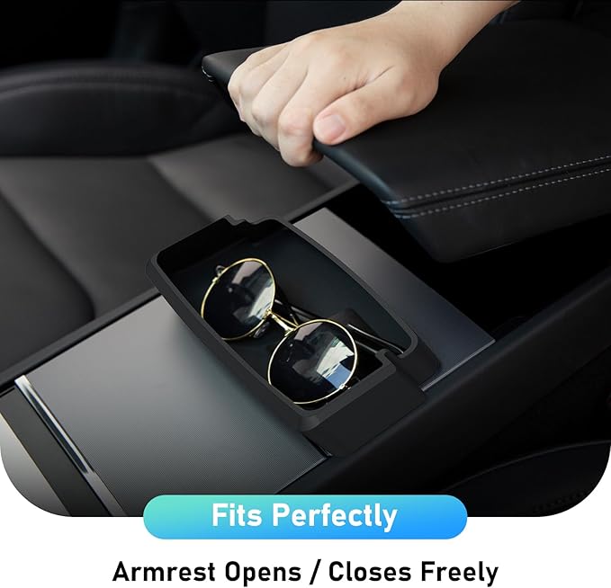2025 Center Console Sunglasses Holder for Tesla Model Y Juniper & Model 3 Highland, Soft Silicone Armrest Key Card Phone Holder Storage Box for 2025 2026 Model Y Juniper Model 3 Highland Accessories