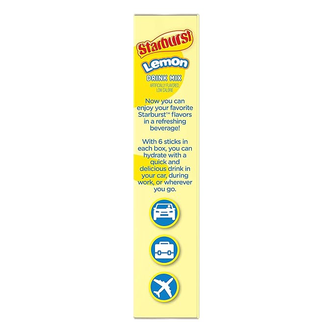 Starburst Singles To Go Powdered Drink Mix, Lemon, 3 Boxes with 6 Packets Each - 18 Total Servings, Sugar-Free Drink Powder, Just Add Water, 6 count (Pack of 3)