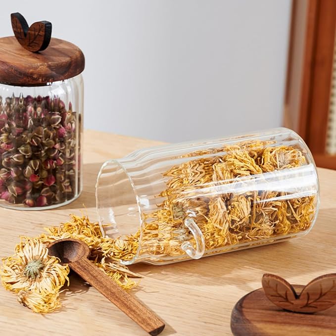 ANSQU Glass Jar with Wooden Lid and Spoon, Food Storage Containers Coffee Jar Coffee Grounds Container, 27oz Coffee Canister holds up to 8.5oz of Coffee Beans