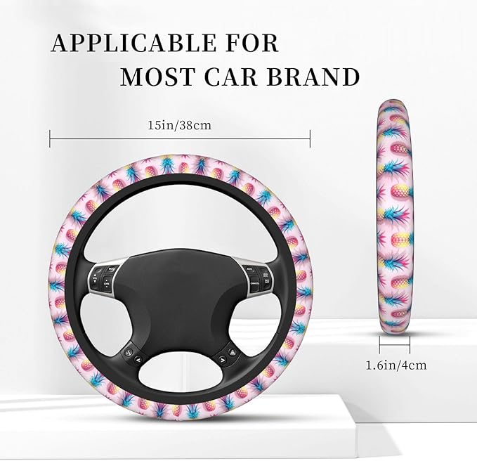 Hawaiian Tropical-Pineapple Car Steering Wheel Cover, 15 Inch Steering Wheel Cover Stylish Decor for Most Cars