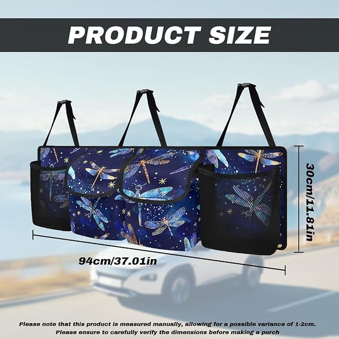 Dragonfly Car Trunk Organizer and Storage, Backseat Hanging Organizer for SUV, Truck, Waterproof Cargo Storage Bag with 4 Pockets, Car Interior Accessories for Men Women