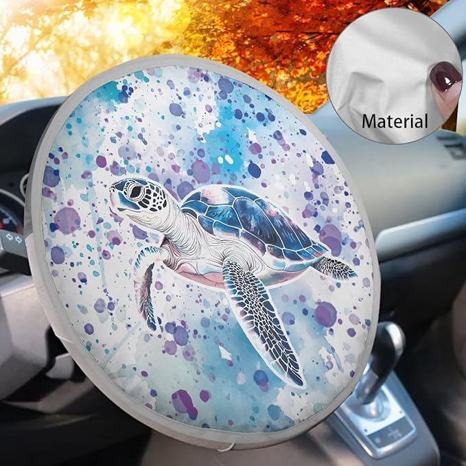 Blue Turtle Reflective Steering Wheel Shield Fashion Car Rudder Shade Cover for SUV Vehicle Sedan Truck Car Accessories Gift for Friends